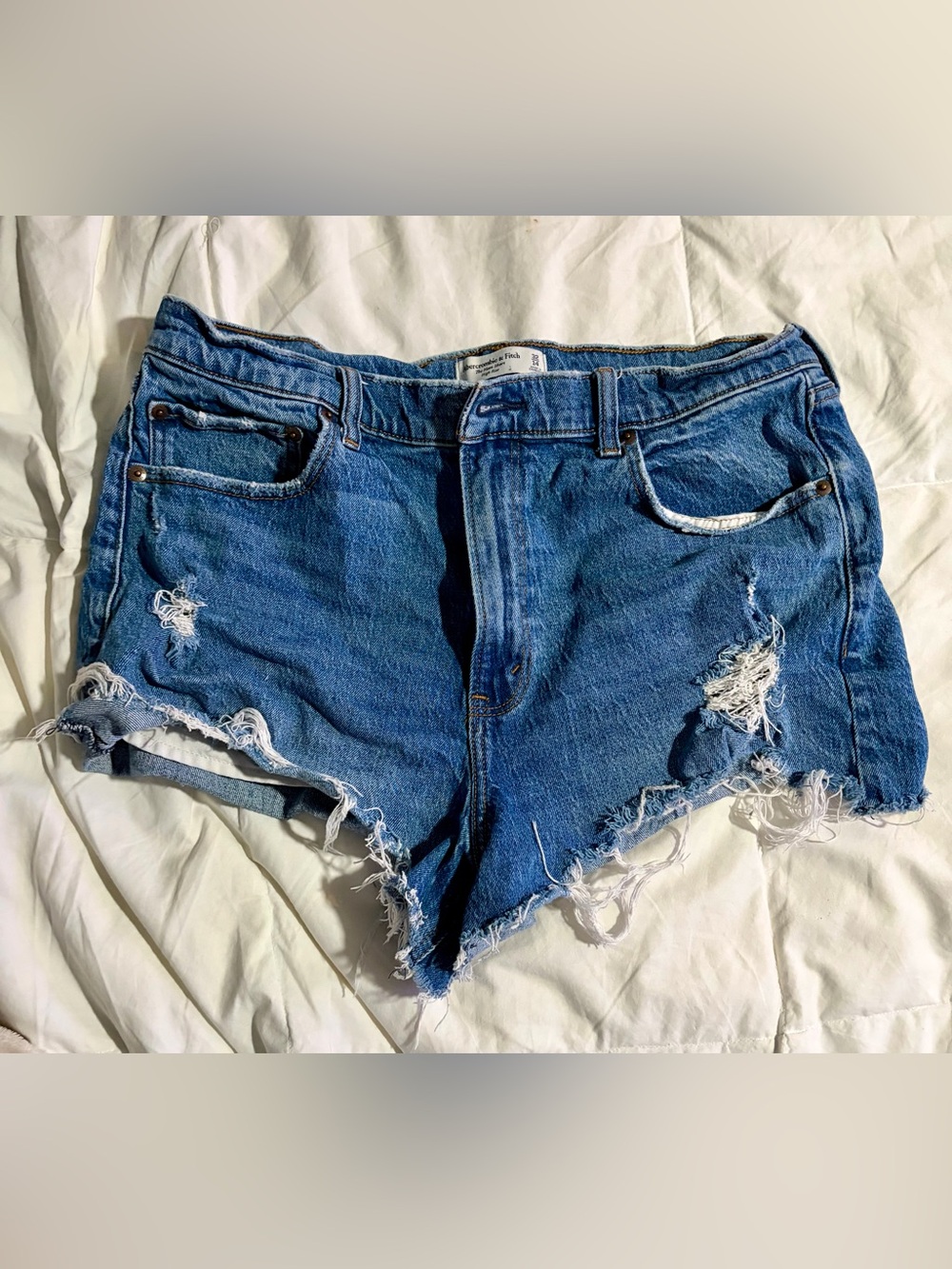 Abercrombie & Fitch Medium Blue Distressed Denim Cutoff Shorts